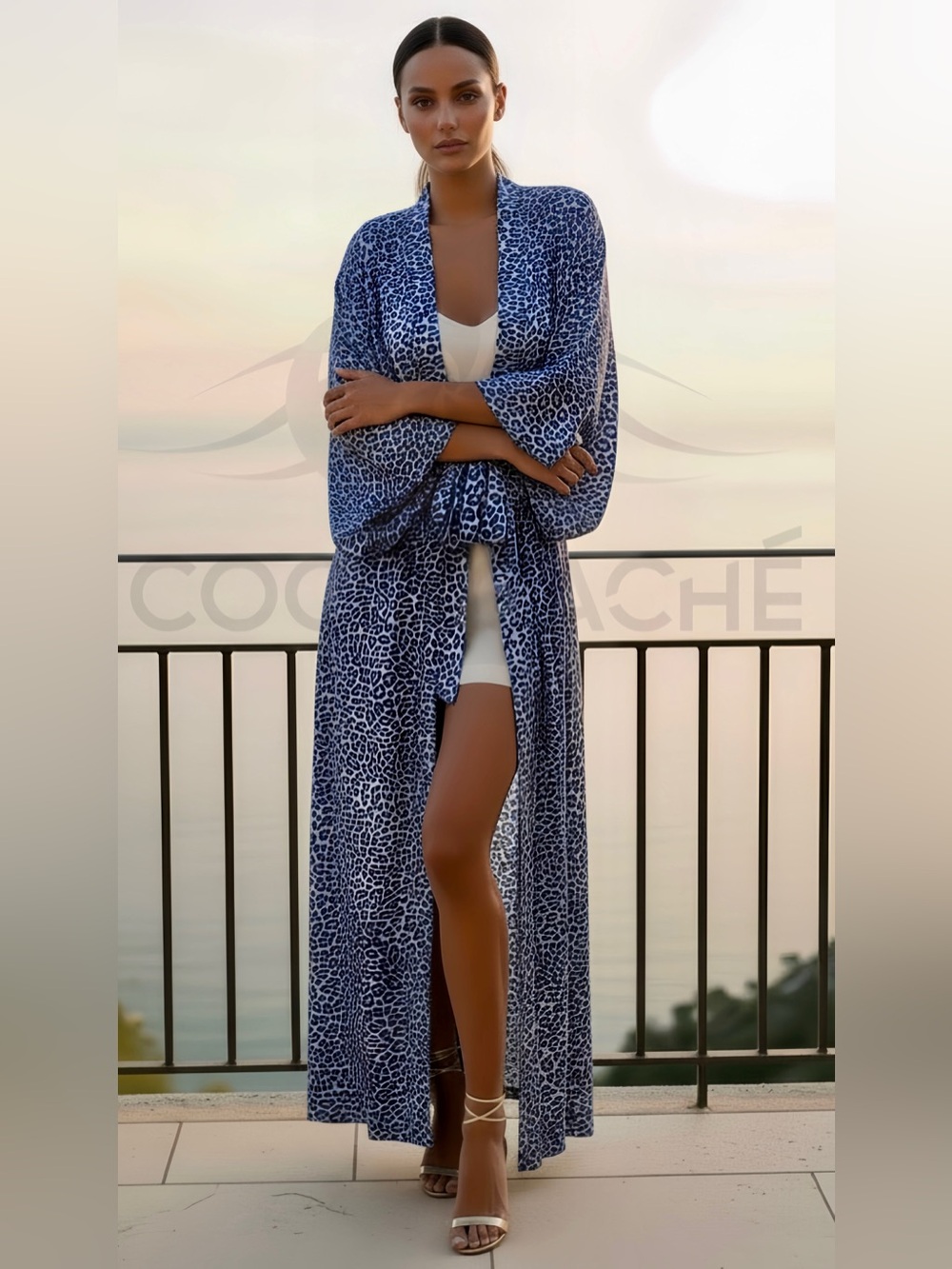 Blue Leopard Print Kimono Robe Duster - Picture 5 of 8